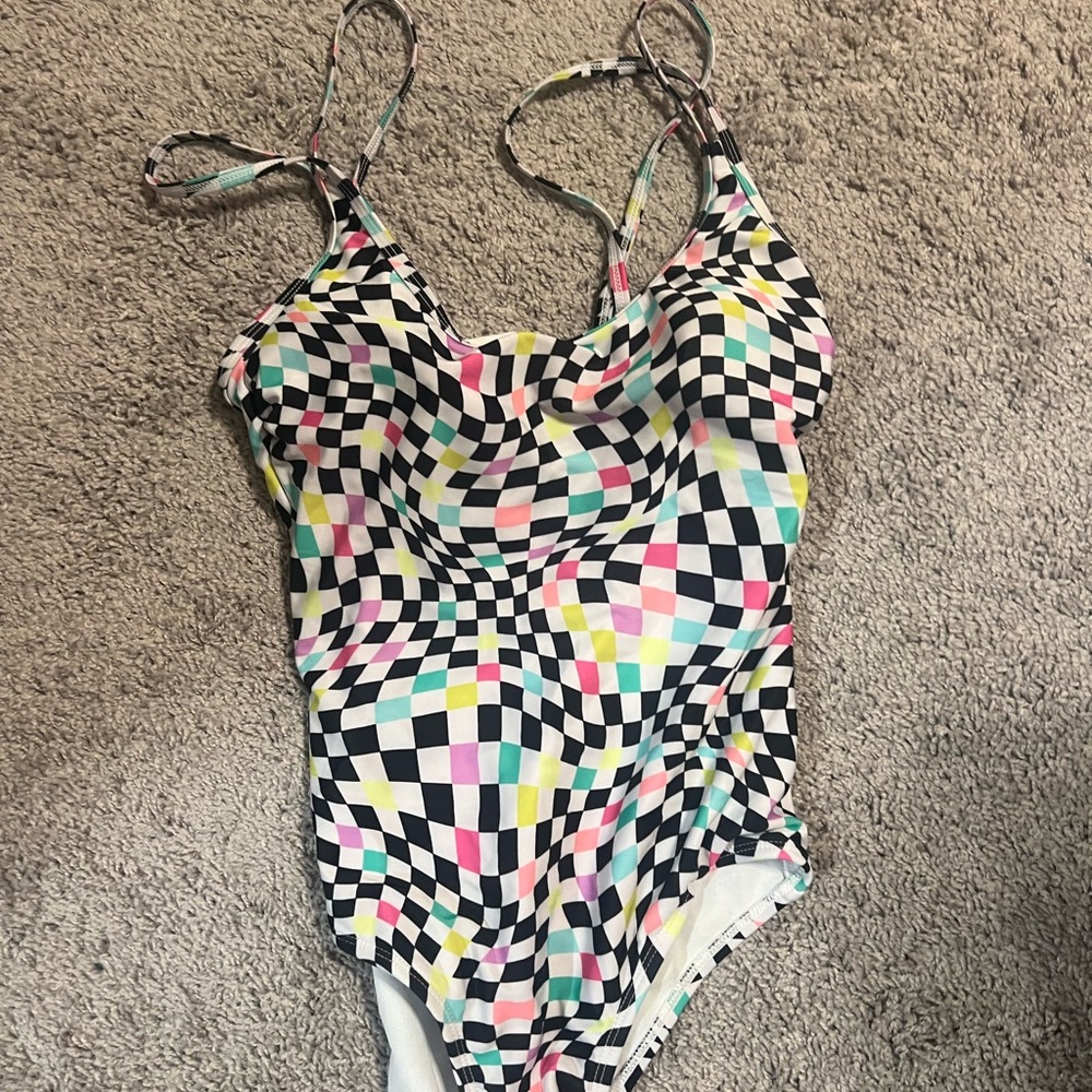 Colorful Checkered One-Piece Swimsuit